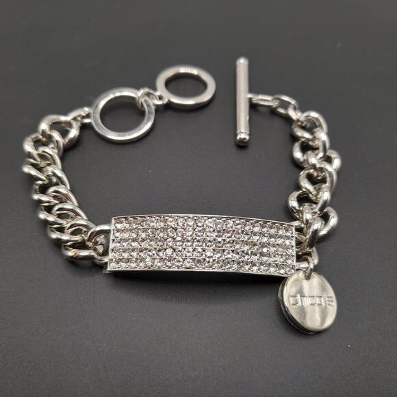 Chico's Pave Rhinestone Silver I.D. Style Bracelet, Toggle Clasp, 8 1/2 Inches - Picture 4 of 9